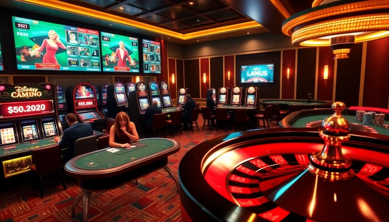 Scène engageante de joueurs profitant du casino en ligne Français 2026 à une table de poker luxueuse, montrant excitation et stratégie.