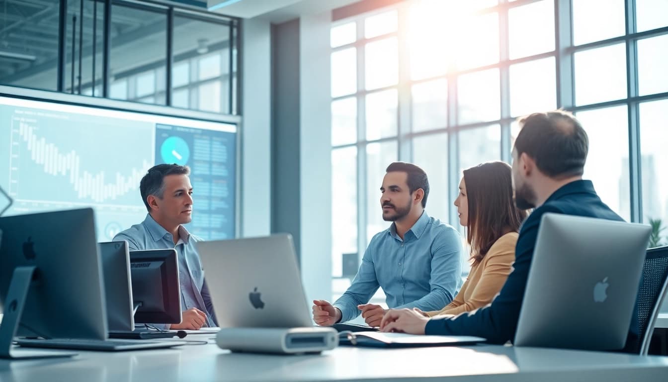 Evaluate if an AI powered warranty company safe through team discussions in a modern office.