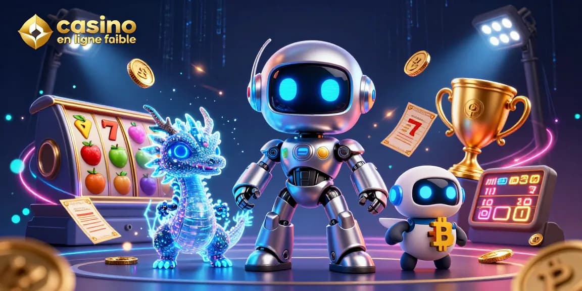 Jouer sur un casino en ligne fiable avec un robot cyberpunk et des éléments de jeu dynamiques.