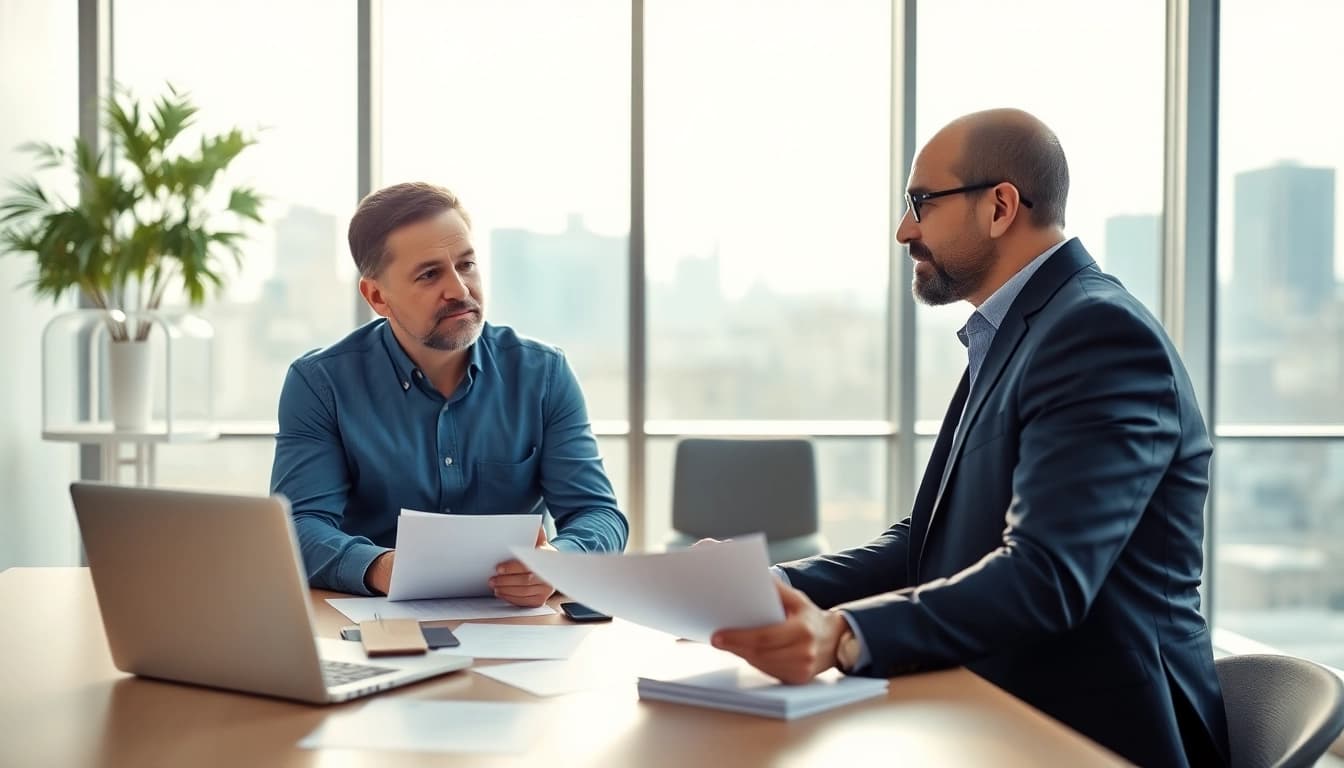 Engaging discussion on life insurance options between a consultant and client, emphasizing personal connection and trust.