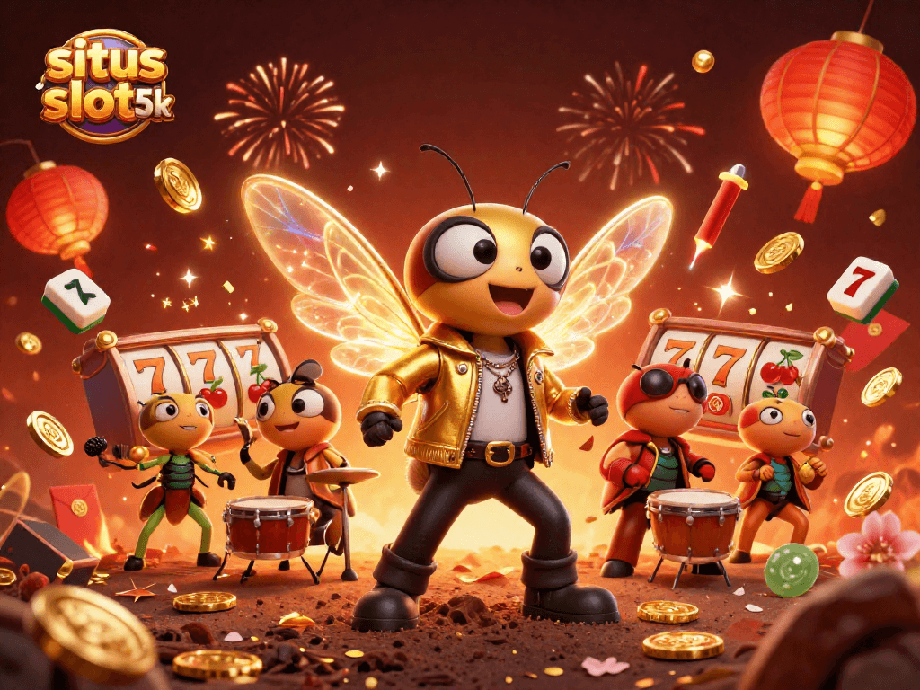 Experience the excitement of situs slot 5k with vibrant illustrations of jackpots, electric wings, and lucky symbols.