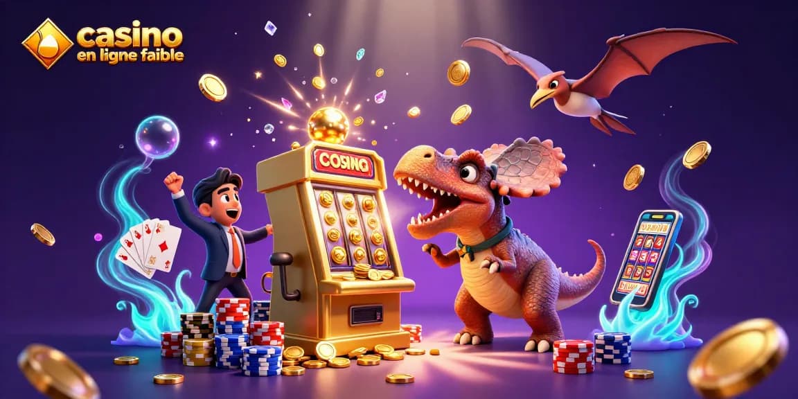 Gagner des pièces d'or dans un casino en ligne fiable avec un dinosaure cartoon.