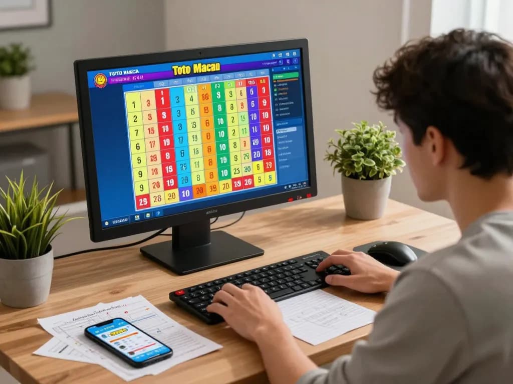Pengaturan permainan online Toto Macau dengan pemain fokus pada angka lotere, menekankan taruhan strategis.