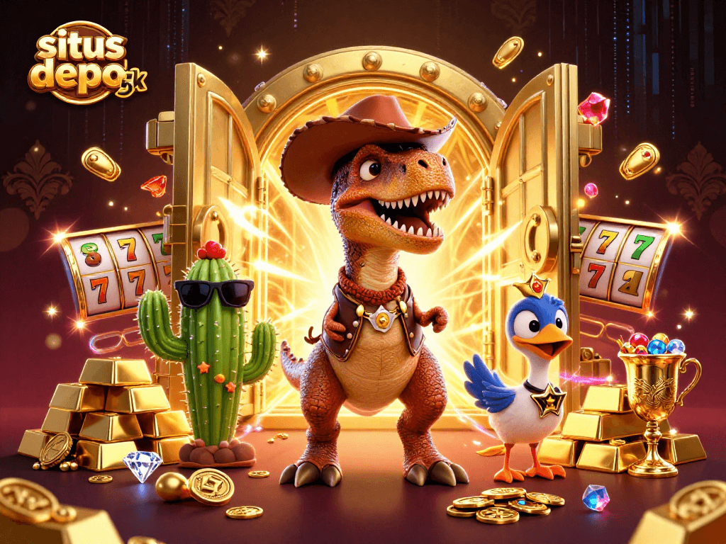 Experience situs depo 5k with lively cartoon characters at the heart of a charming casino scene.