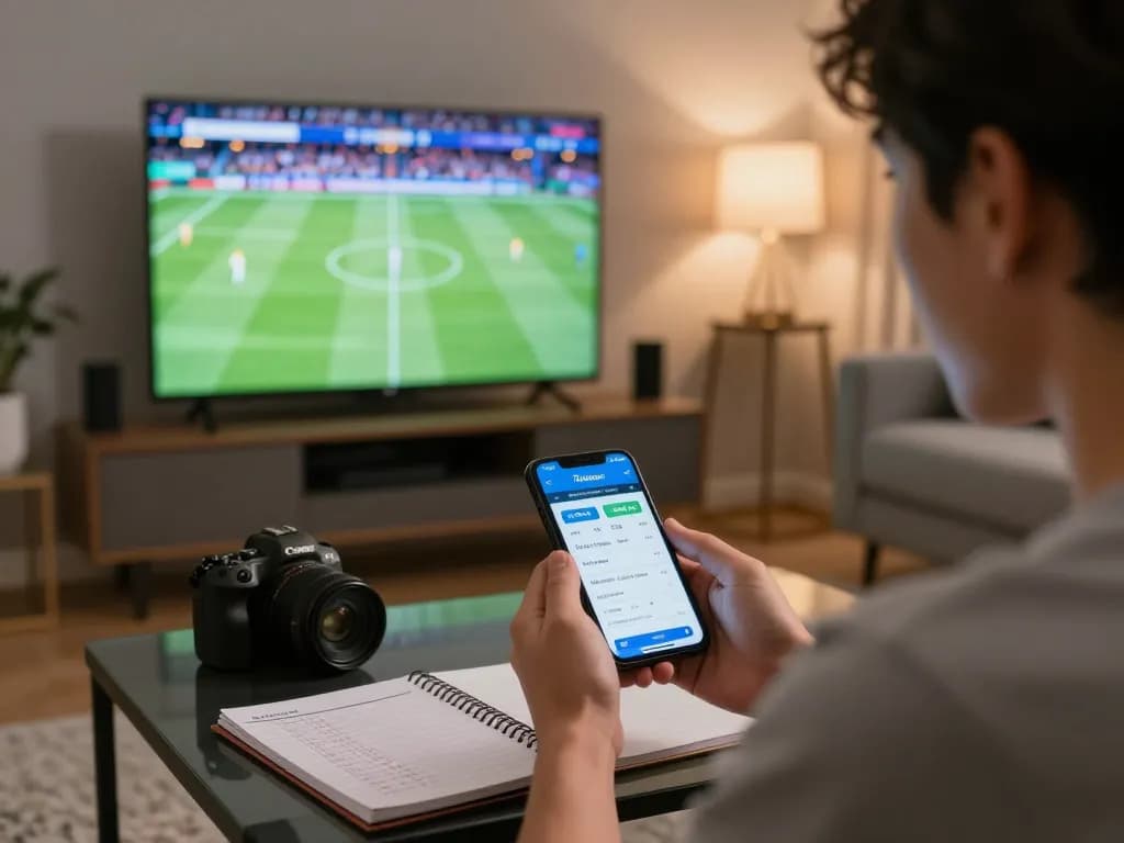 Engaging moment of sports betting with 7meter bola app on smartphone during a live match.
