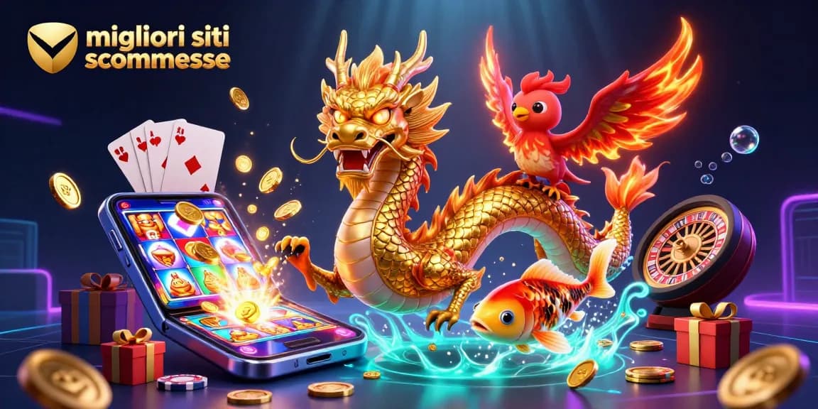 Scopri i migliori siti scommesse mentre un drago d'oro e una fenice rossa volano.