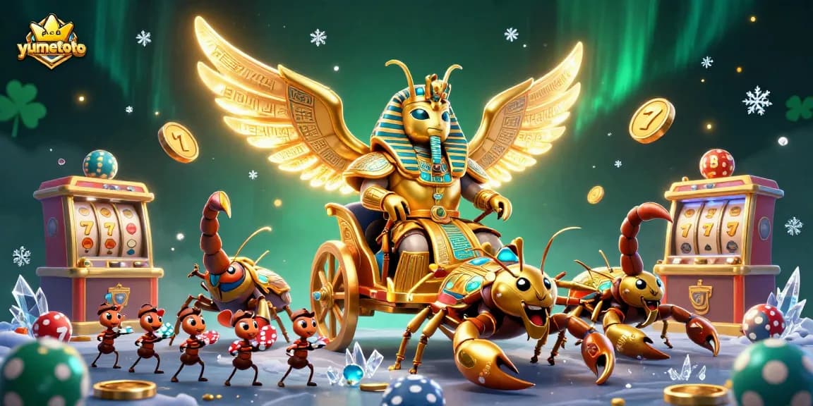 Menangkan jackpot di yumetoto dengan banyak bola lotere dan mesin lotere yang melayang di sekitarnya.