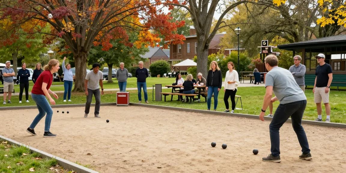 Permainan petanque di fopikotabanjarba.org dengan pemain beragam di taman.