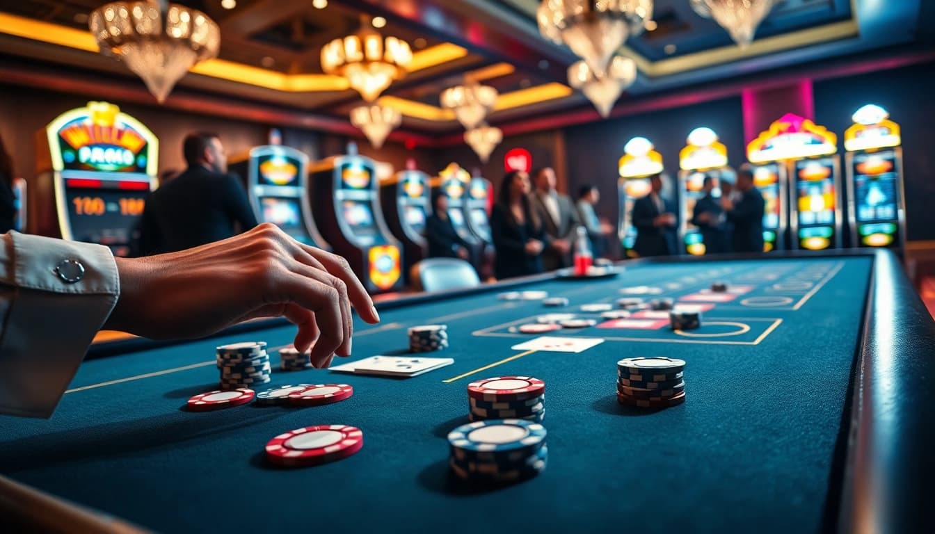 Spielen Sie neue casino bonus ohne einzahlung am modernen Tisch mit leuchtenden Chips.