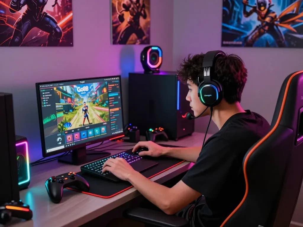 Player using the Go88 platform in a vibrant gaming setup with engaging accessories