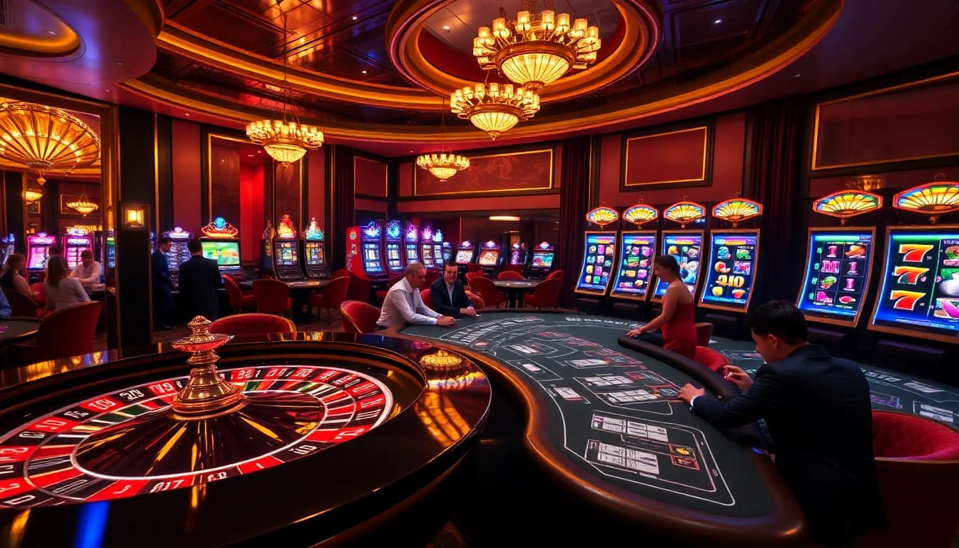 Joueurs engagés à une table de site de casino en ligne, montrant l'excitation du jeu en ligne.