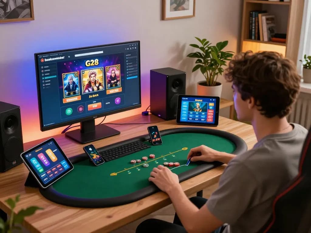 Engage with the g28 bookmaker online poker setup in a cozy home gaming environment.