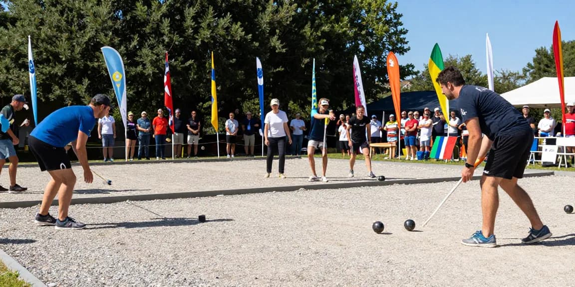 Kompetisi petanque di fopikotapalopo.org dengan peserta melempar boules di luar ruangan