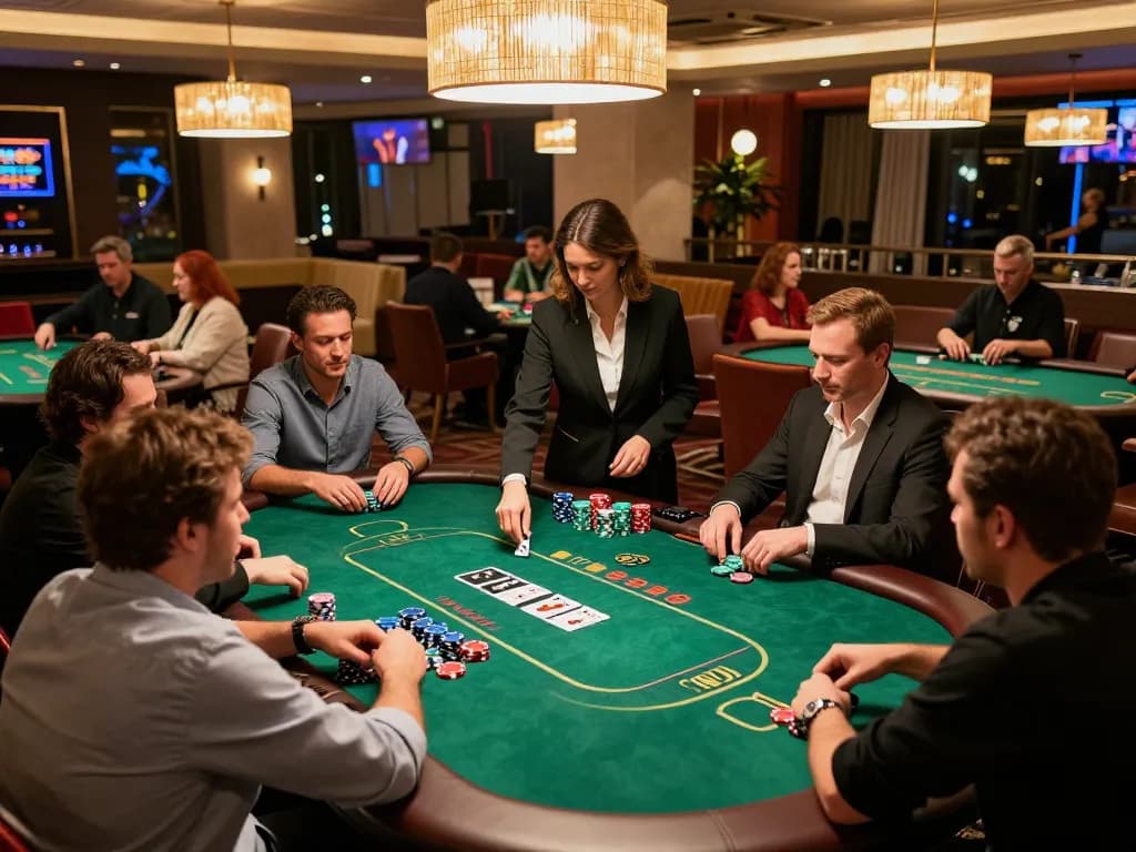 Players engaging in a thrilling poker game at SC88, showcasing strategic gameplay and vibrant casino atmosphere.