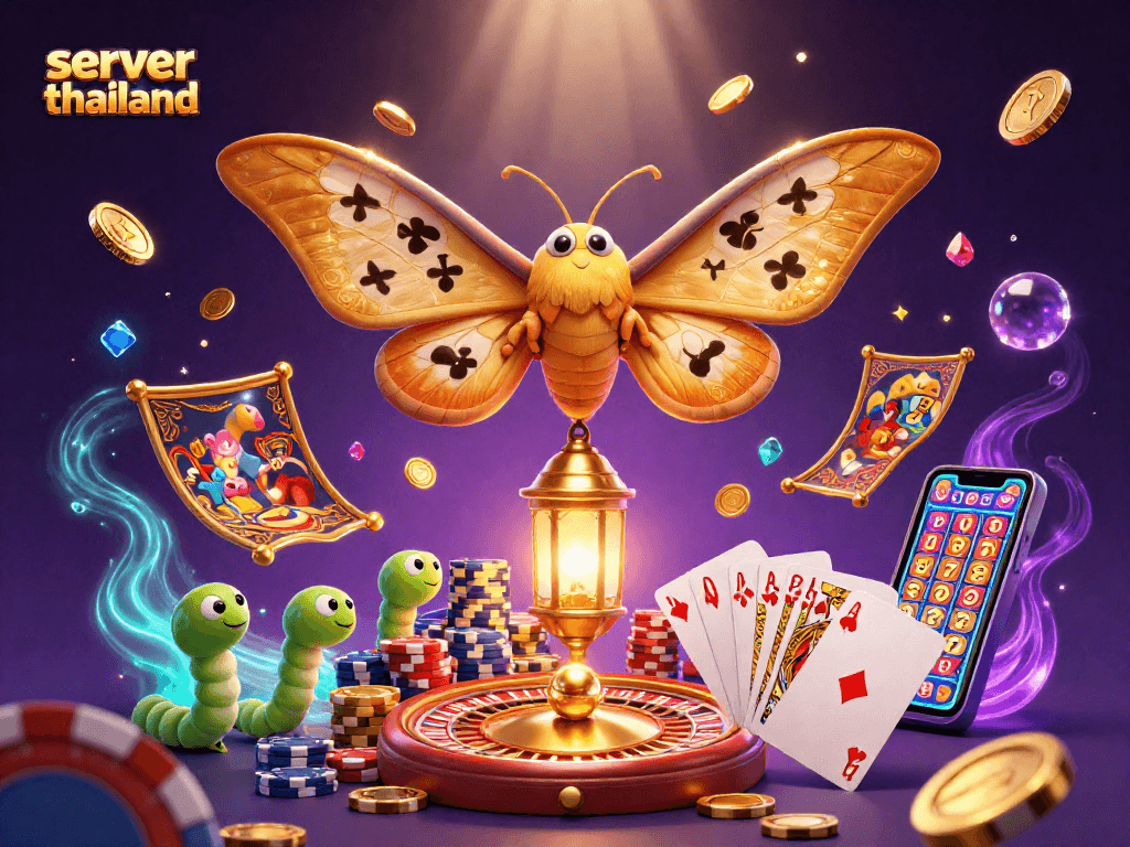 Experience thrilling gameplay with server thailand as golden coins cascade amidst a vibrant casino scene.