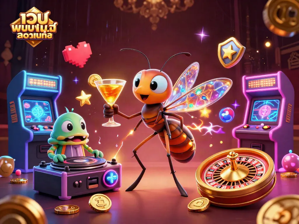 เกมพนันออนไลน์ที่มีโลโก้ เว็บพนันออนไลน์ โชว์ตัวละครและสัญลักษณ์การพนันที่สนุกสนาน