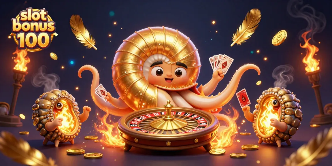 Immerse in the excitement of slot bonus new member 100 featuring a giant nautilus intertwined with casino elements.