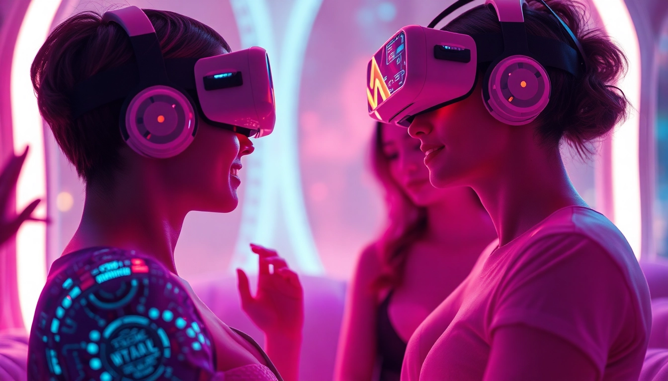 Immersive AI sex interactions in a futuristic virtual reality setting.