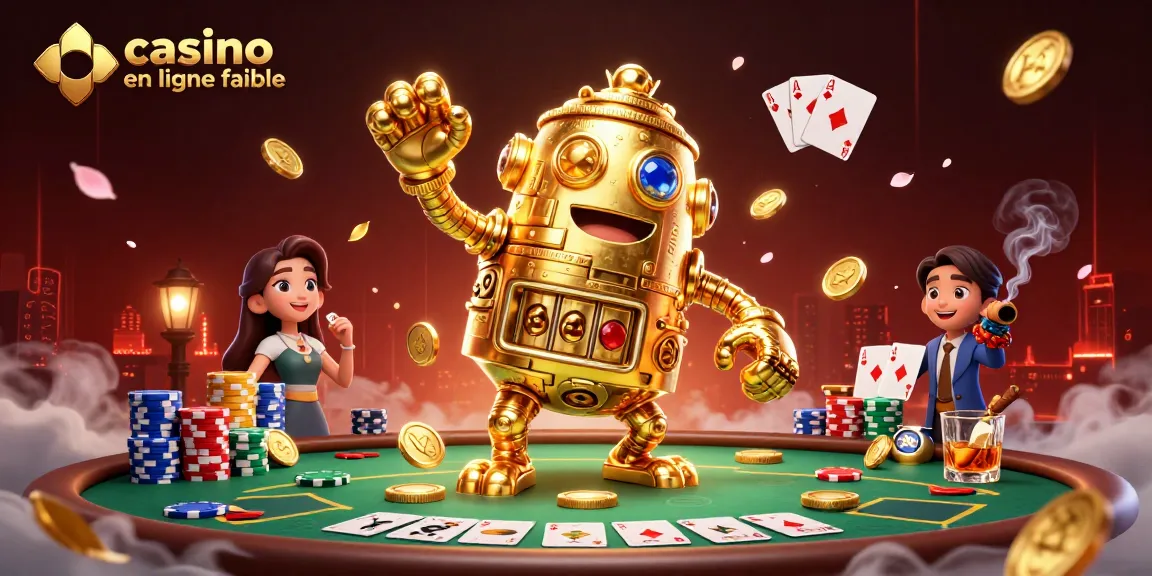 Plongez dans l'univers captivant du casino en ligne fiable avec un golem doré et un plateau de poker rempli d'énergie.