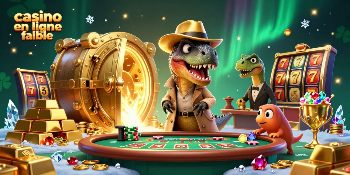 Juxtaposition de personnages dans un casino en ligne fiable avec un compteur de cartes raptor, un pit boss stégosaure et un pickpocket compy.