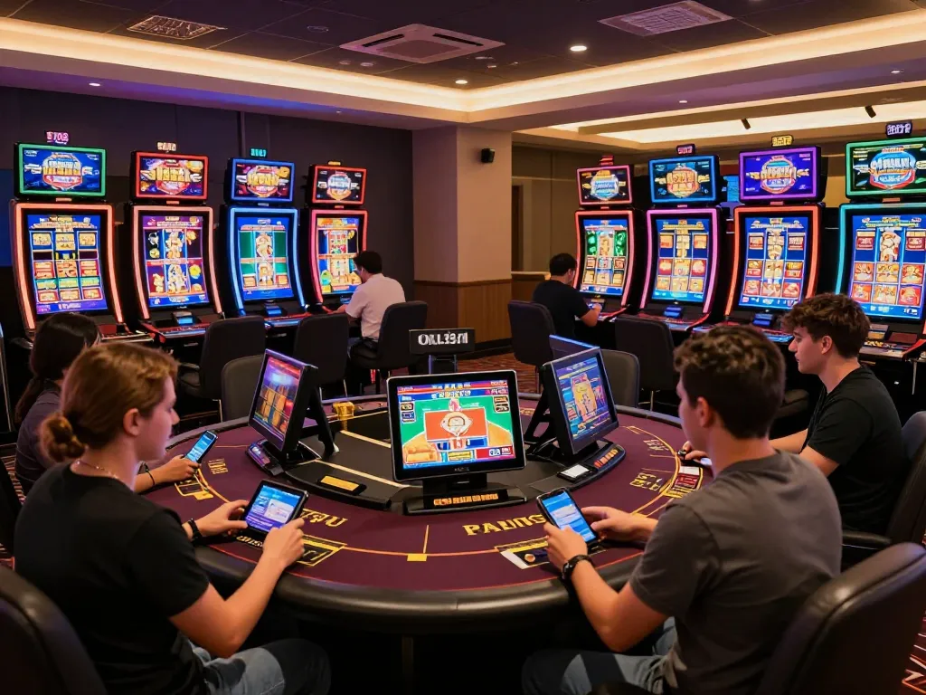 Engaging gaming experience at TRANG CHỦ CM88 with diverse players enjoying various games on mobile and tablets.