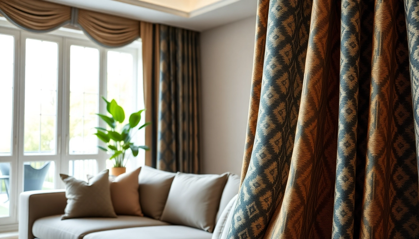 Gordijnstof kopen online in een stijlvolle woonkamer met elegante stoffen.
