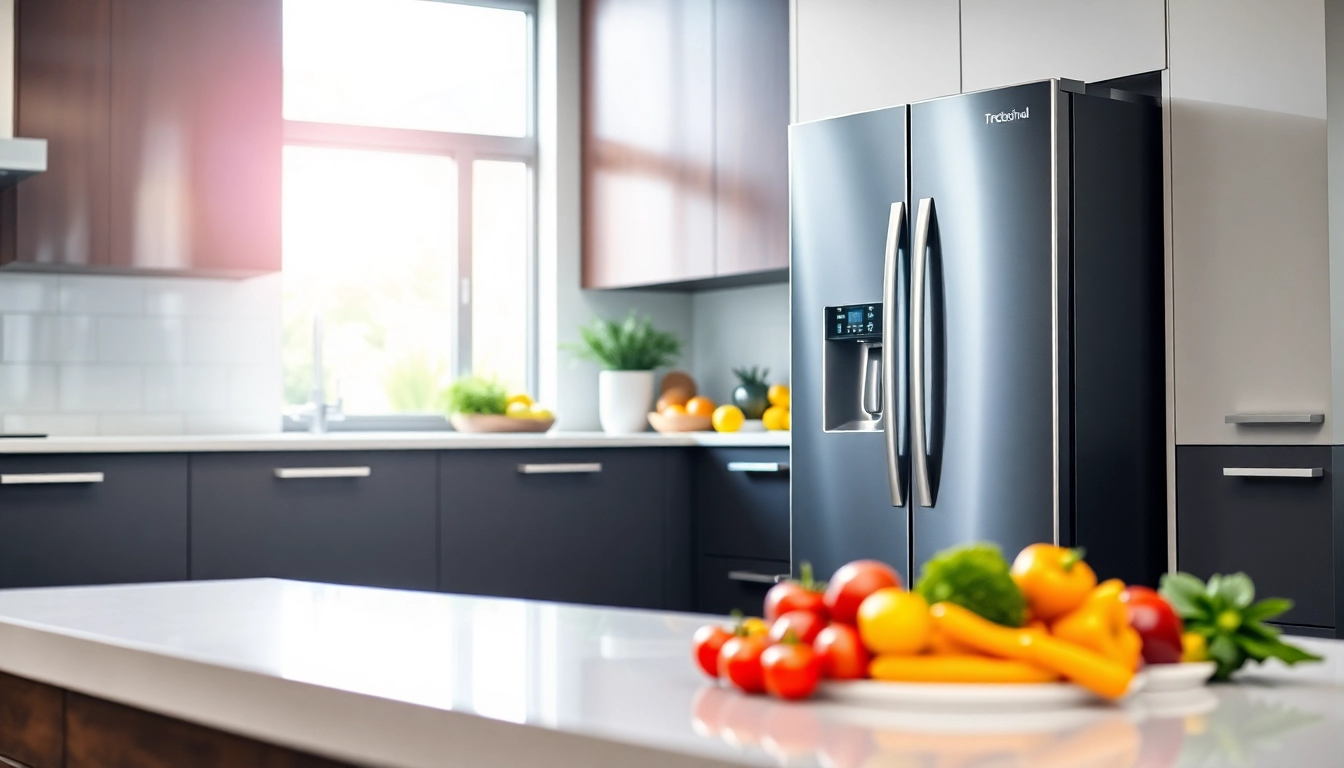 Showcasing Freezer in a modern kitchen with fresh produce and bright natural lighting.