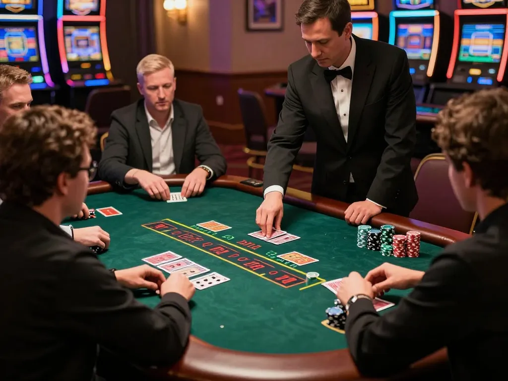 Engaging gameplay at f168 blackjack table with players placing bets under warm ambient lighting.