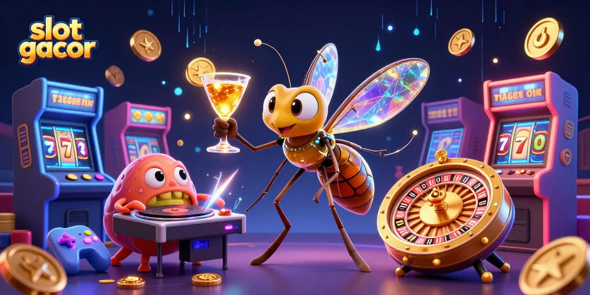 Engage in slots with slot gacor gameplay, illustrated with vibrant casino elements and dynamic characters.