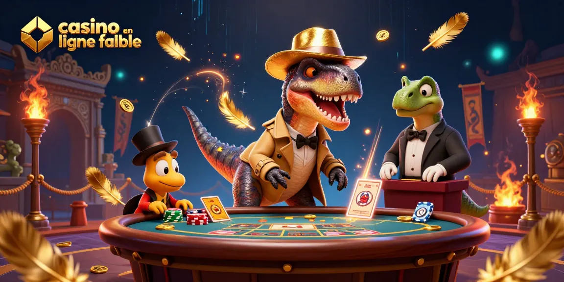 Une illustration 3D de velociraptor au blackjack, illustrant un casino en ligne fiable avec animation.