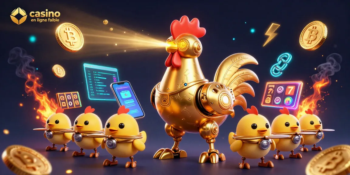 Profitez d'une expérience captivante sur casino en ligne fiable avec un robot coq doré et des éléments de jeu dynamiques.