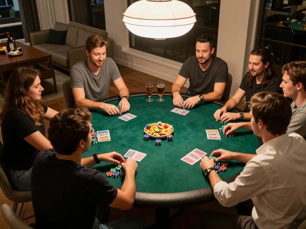 Friends enjoying an engaging poker night with tg88 strategies, showcasing camaraderie and gameplay excitement.