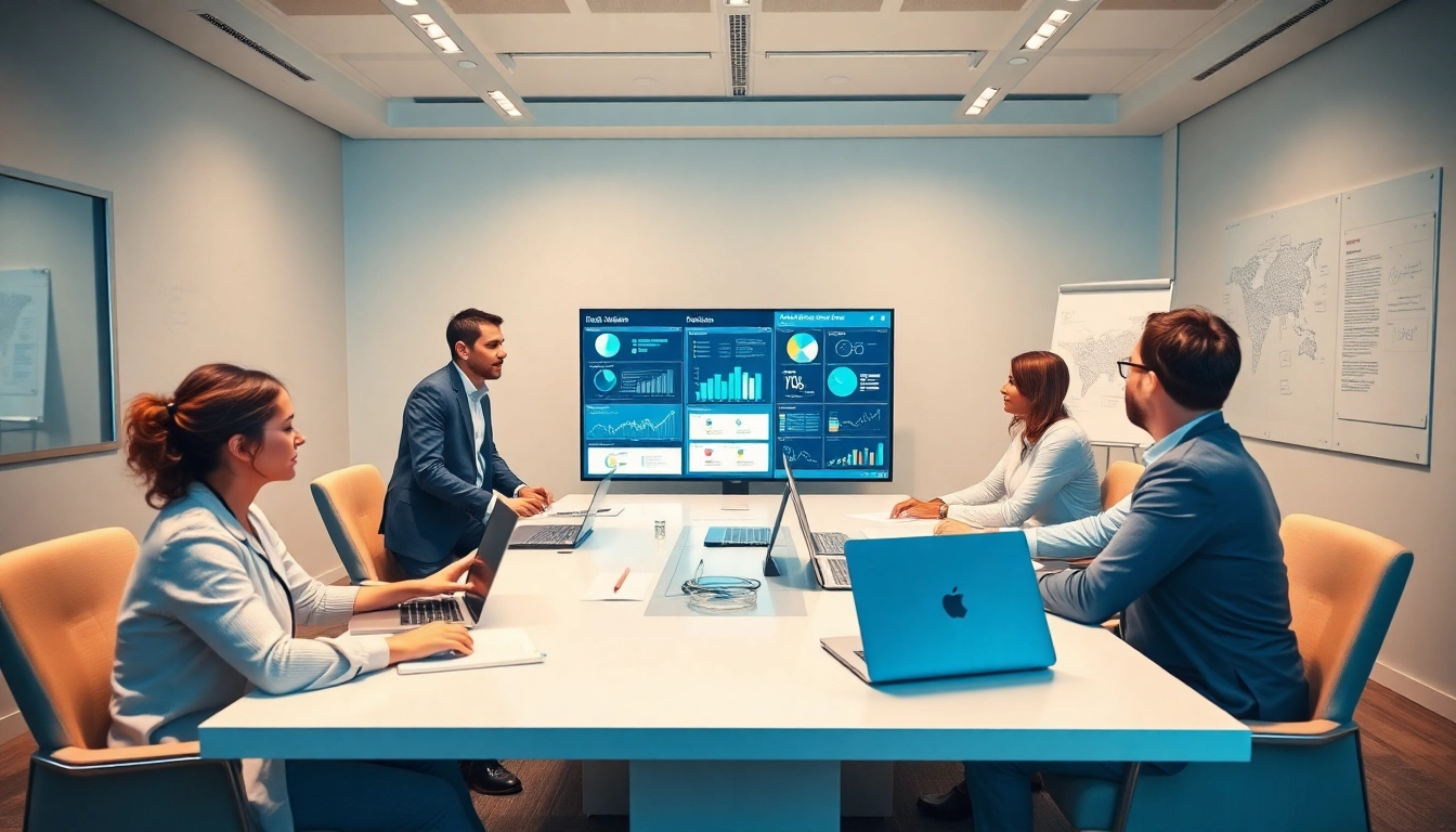 B2B competitive intelligence analysis in a collaborative office setting with diverse analysts.