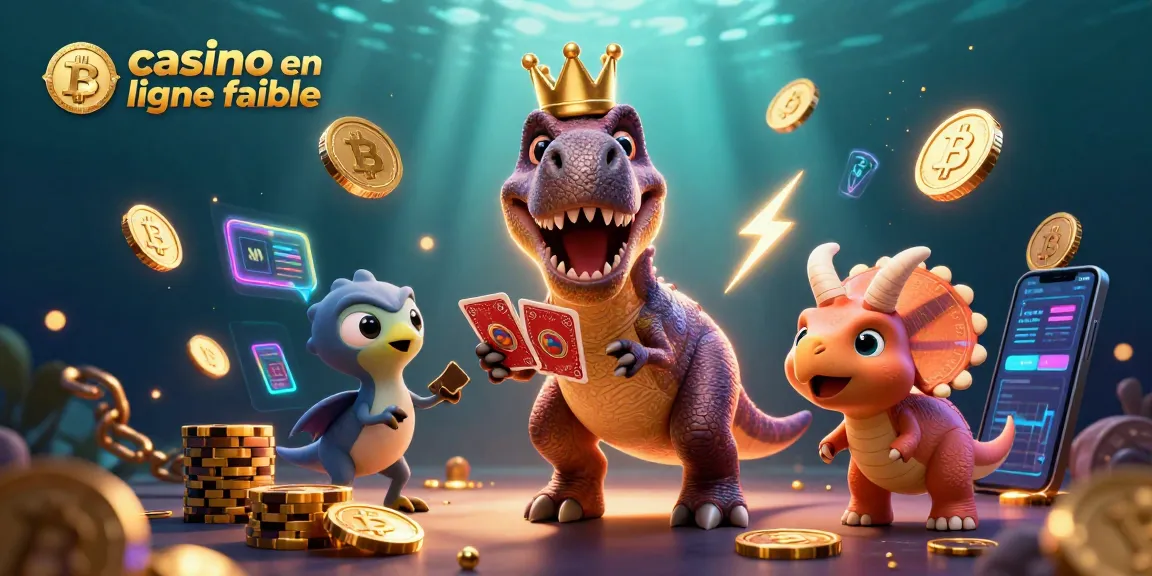 Création d'un casino en ligne fiable avec un T-Rex, des cartes et des jetons d'or.