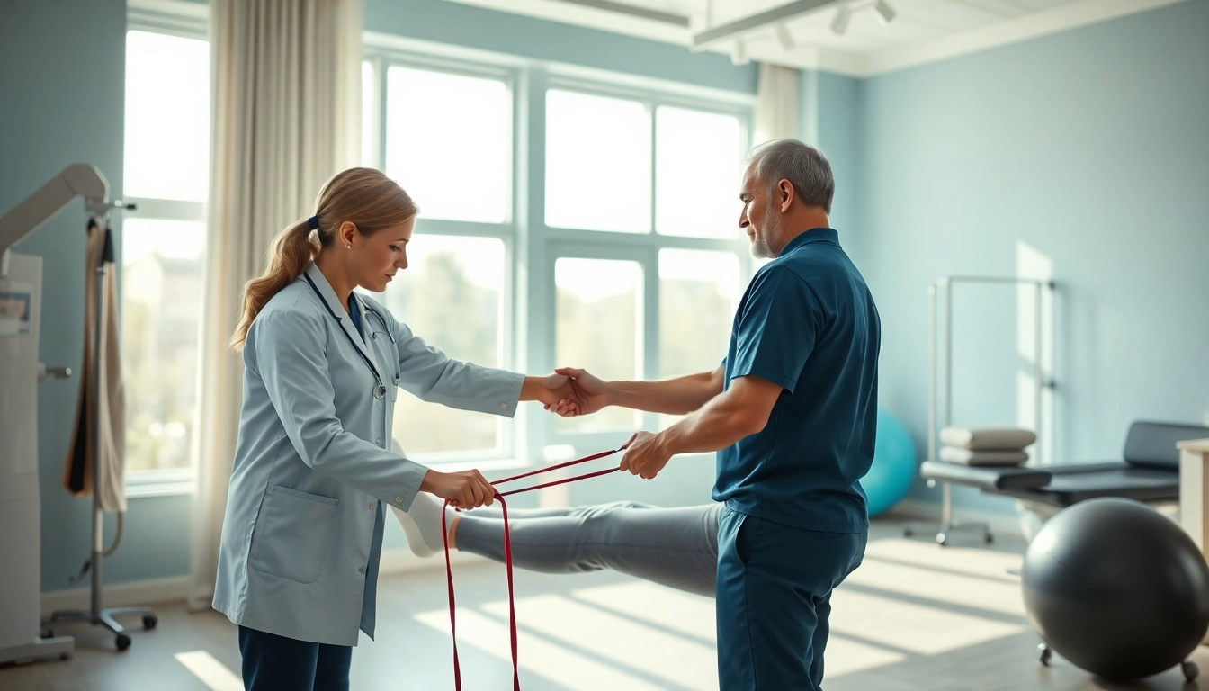 Engaged physiotherapist providing hands-on support in physiotherapy london clinic.