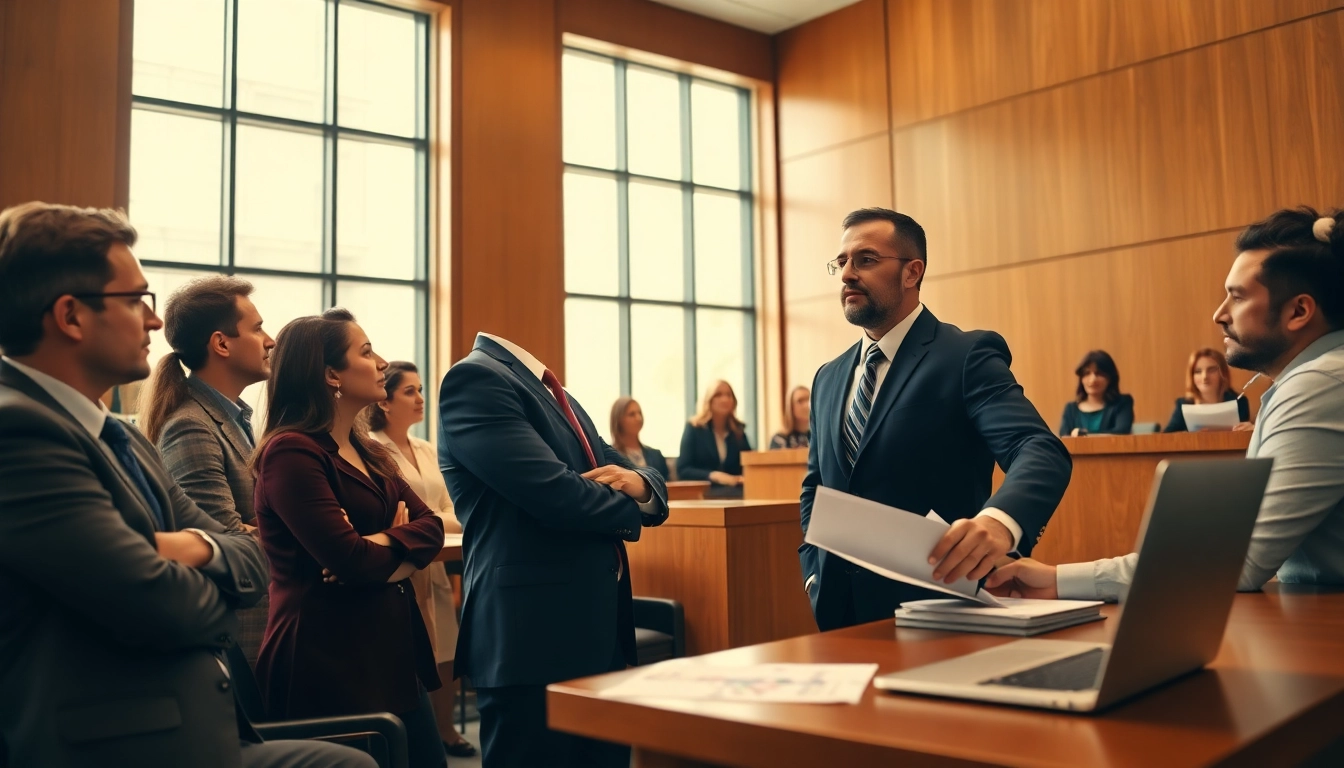 Truck accident attorney Clearwater presenting confidently in a courtroom setting with engaged jury.