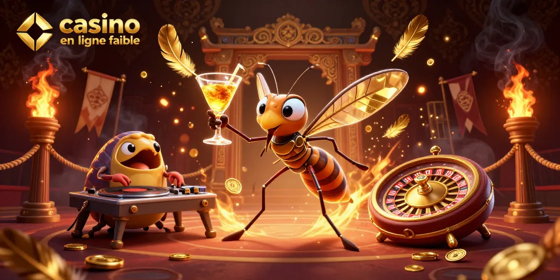 Image artistique captivante de casino en ligne fiable avec mascotte unique, DJ et roulette dorée.