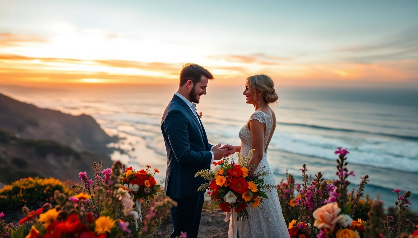 Couple exchanging vows in a breathtaking Big Sur wedding photography scene on a cliff.