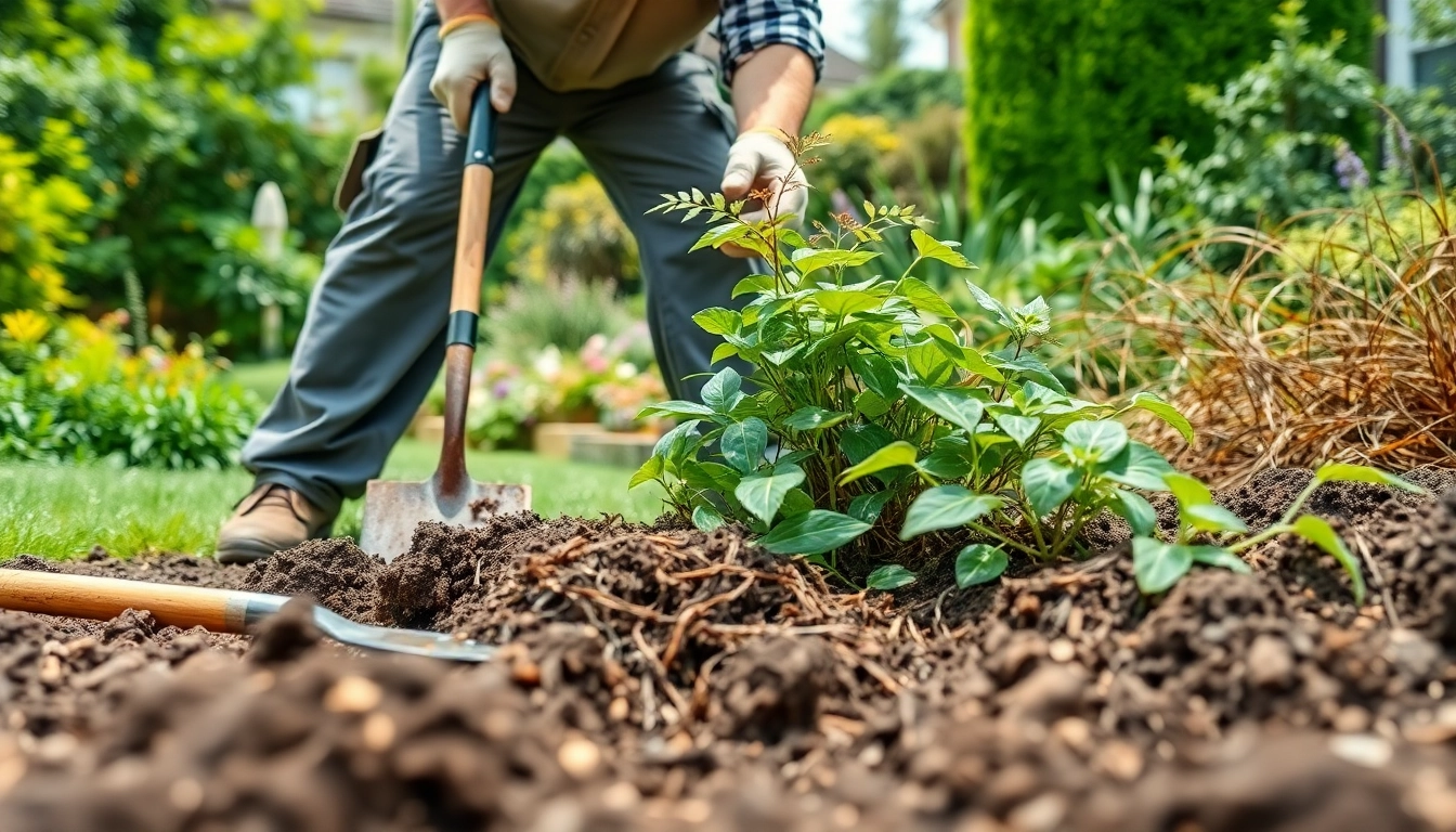 Expert Japanese Knotweed Removal services showing a gardener at work in a lush garden.