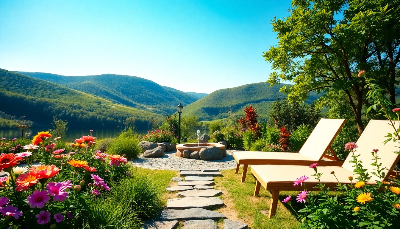 Discover relaxation and tranquility at a wellness retreat, featuring a serene garden and natural elements.