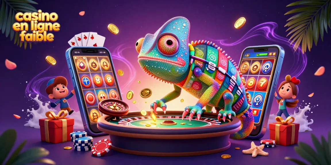 Jouer dans un casino en ligne fiable avec un caméléon coloré et des pièces d'or qui jaillissent.