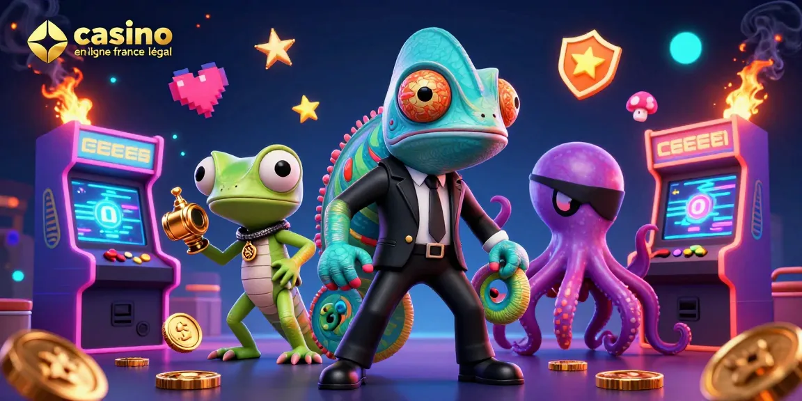 Casino en ligne France légal, agents de casino et gadgets dorés dans une scène dynamique.