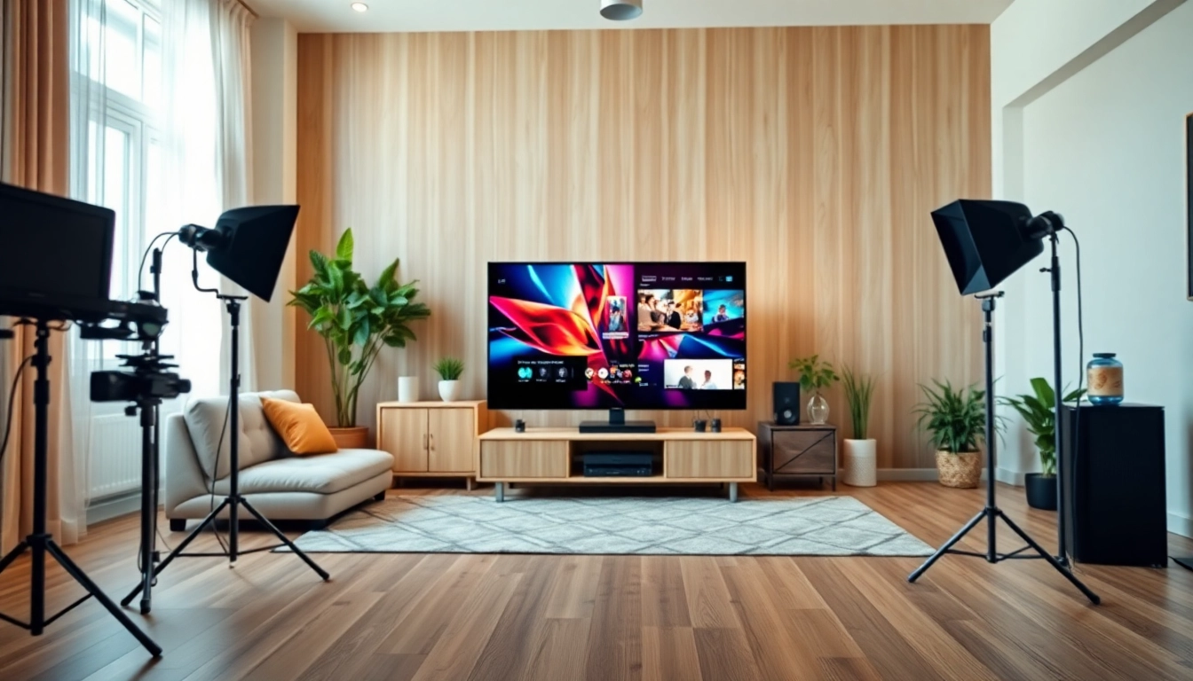 fadaeyat.com에서 현대적인 TV 세트와 아늑한 거실을 보여줍니다.