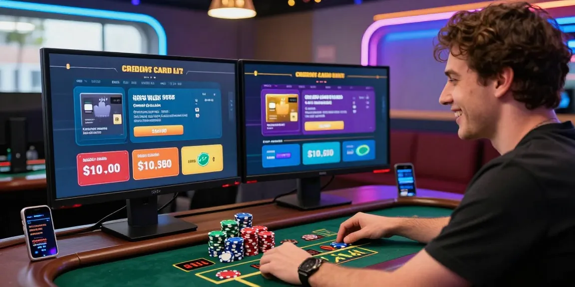 Excited player enjoying live dealer games at credit card casinos with vibrant ambiance and bonuses