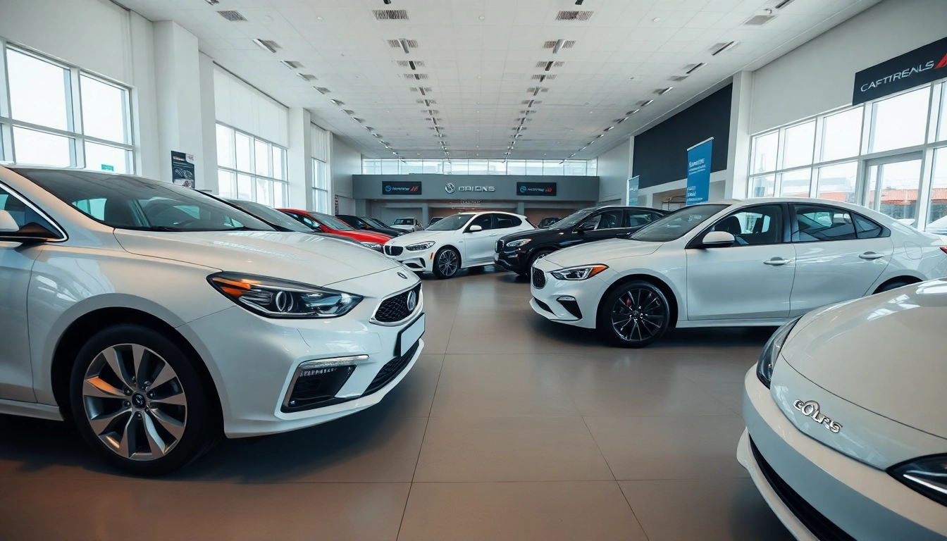 Buy a car at a professional dealership showcasing a variety of vehicles in a bright setting.