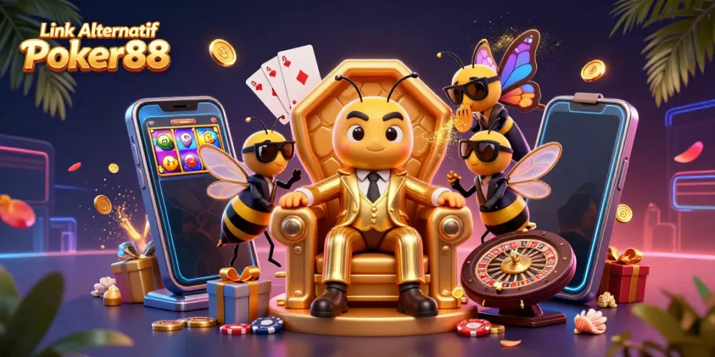 Engage in thrilling poker action with Link Alternatif Poker88, featuring a dynamic casino scene.