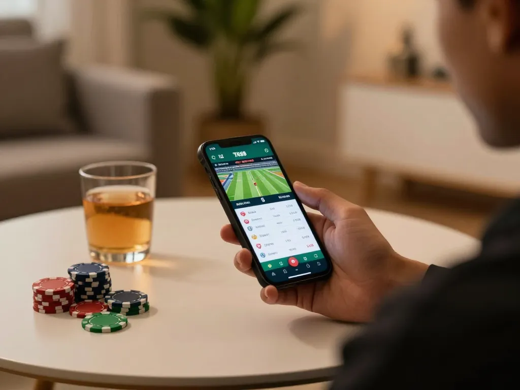 Engaging with the TR88 bookmaker app during mobile sports betting action at home