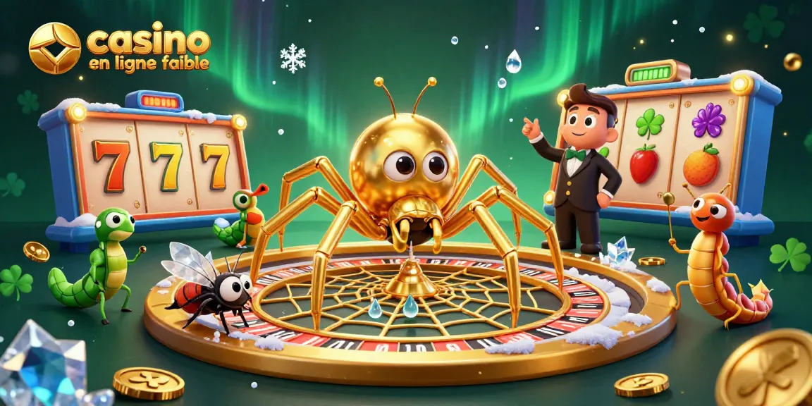 Les jeux de casino en ligne fiables prennent vie avec une araignée dorée et des éléments de machines à sous colorées.