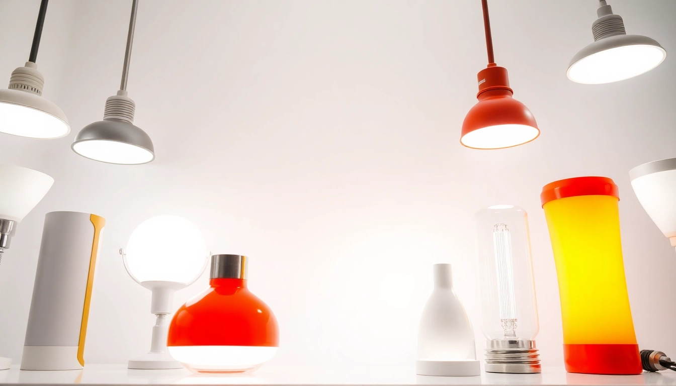 Shop ELC Lamps Online showcasing modern LED designs and vibrant colors in a professional setting.