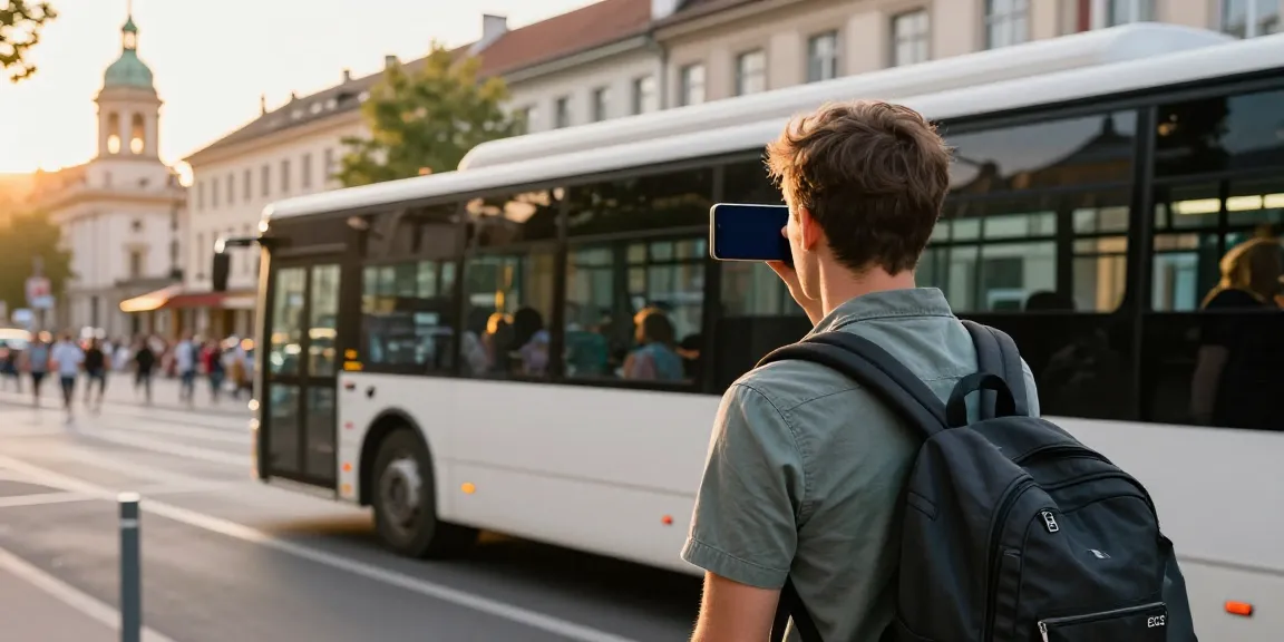 Curse regulate cu autocarul în Europa - călător explorând orașe europene dintr-un autocar modern.